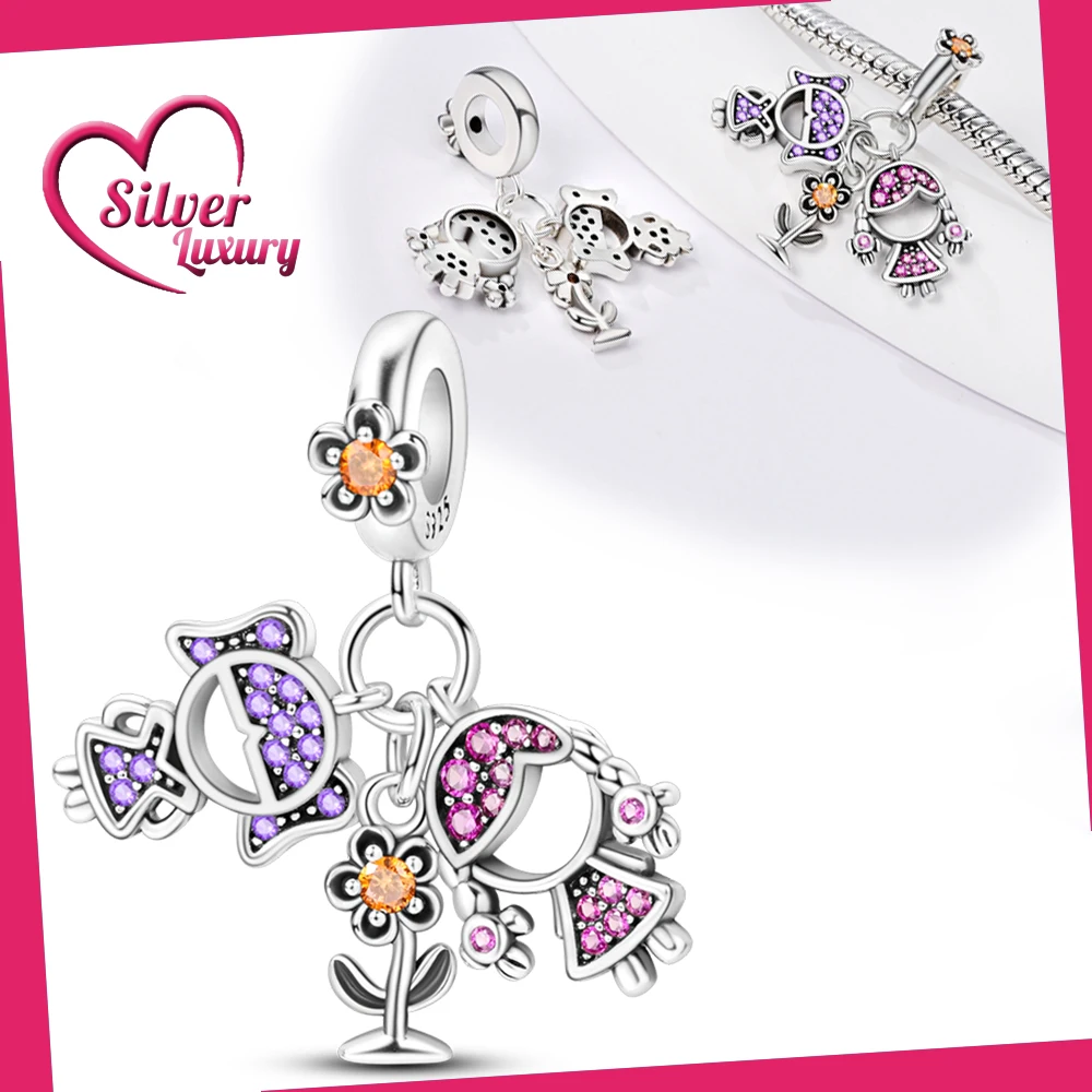 

Женская серебряная подвеска с цирконом для браслета Pandora, серебро 925 пробы, оригинальные Подвески для изготовления ювелирных изделий