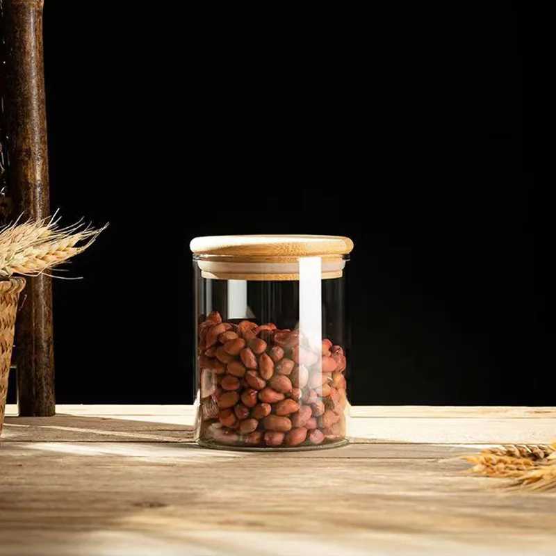 Tea Canister Airtight Container Mini Wooden Lid Glass Coffee Beans Portable Food Storage Container Candy Jar 100ML