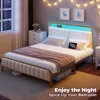 Queen Size Bed Frame with LED Light and Charging Station, Upholstered Headboard and Footboard, Metal Slat, Noise Free Bed 3