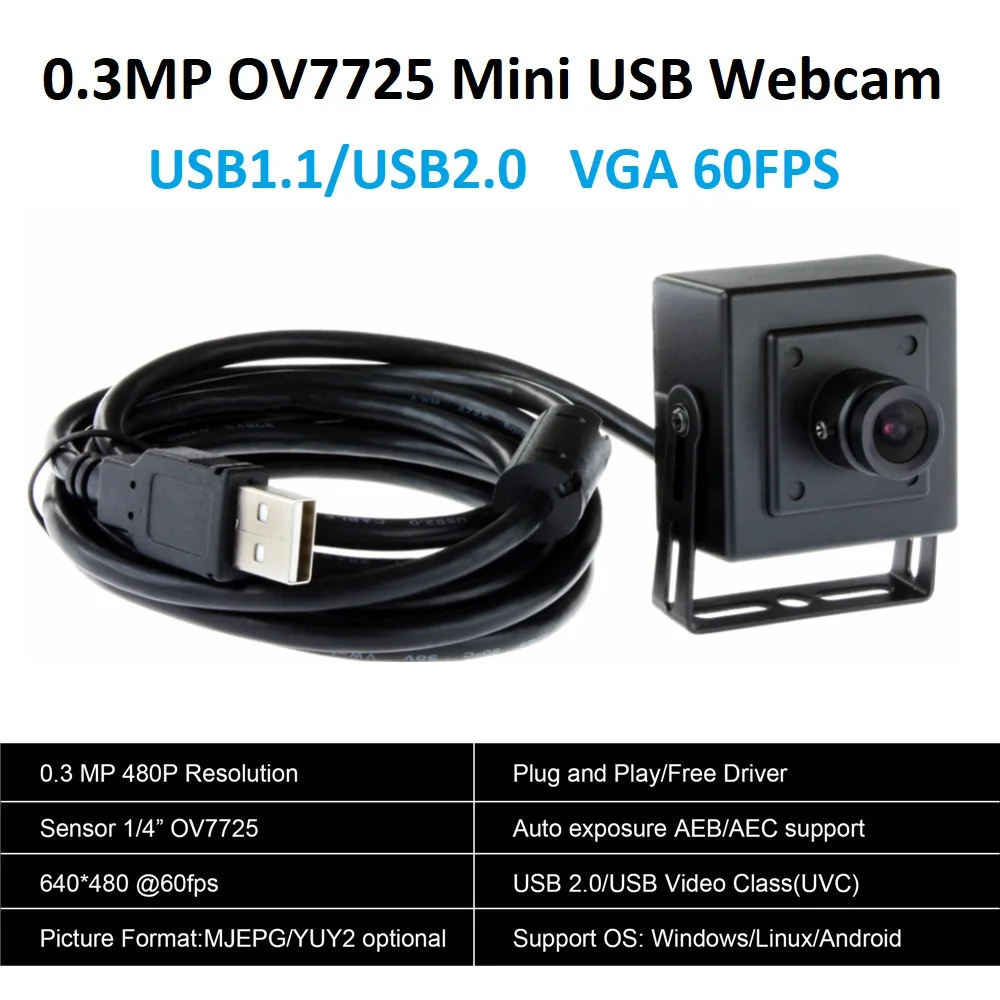 Elp Usb Web Camera 3.6mm 0.3 Megapixel 640x480 Mjpeg 60fps Vga Ov7725 Cmos Sensor Usb Video Mini - Mini Camcorders -