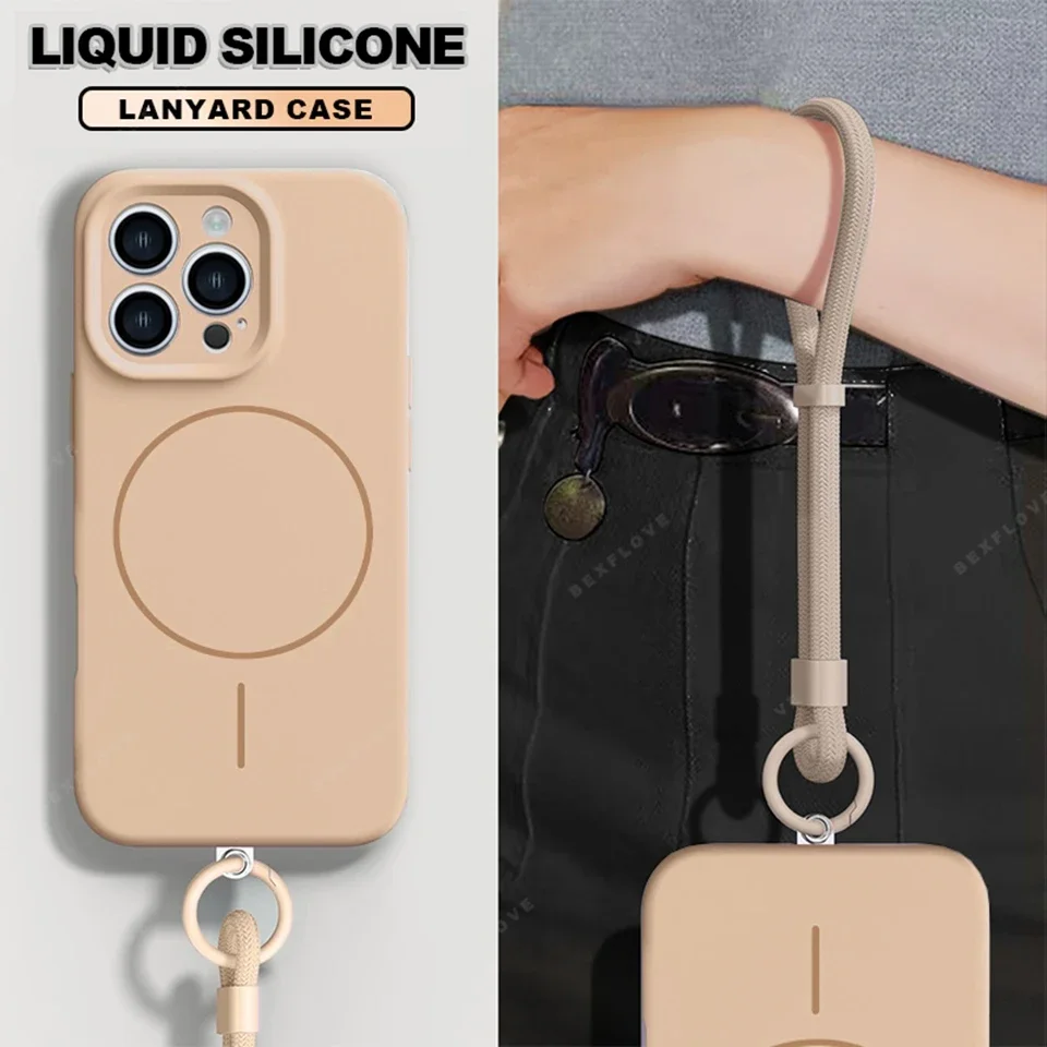 Magnetic Lanyard Phone Case with Wrist Strap and Liquid Silicone Protector Cover