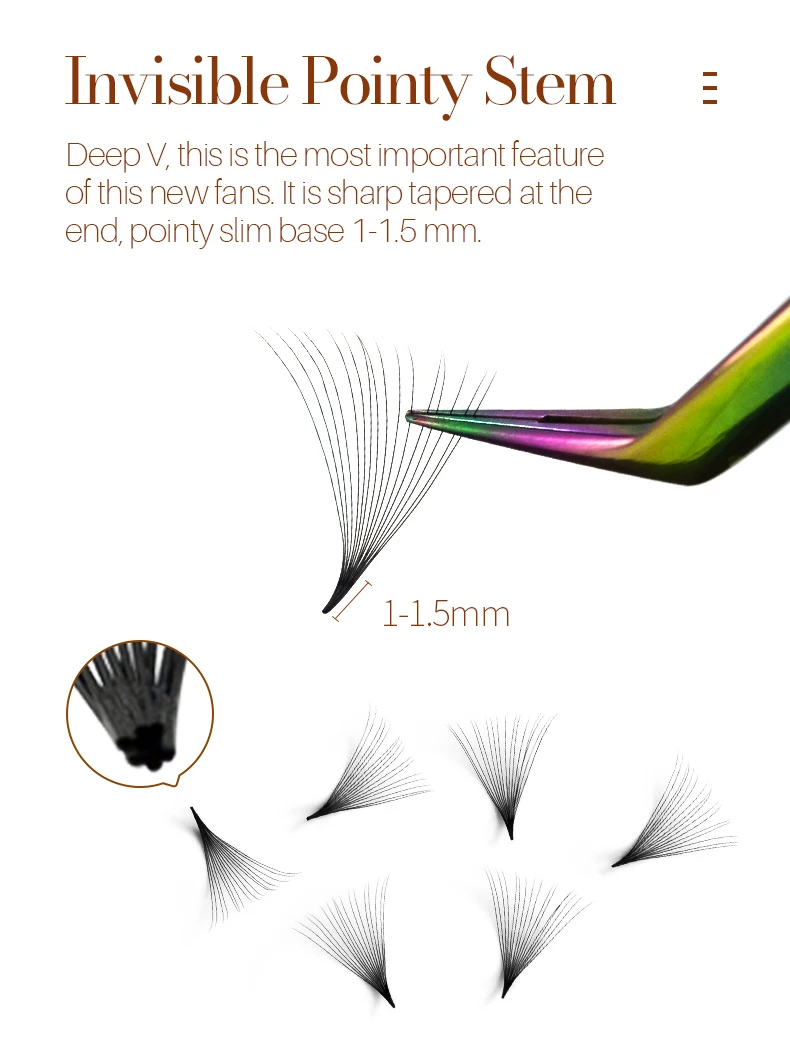 NEU Song Lashes Promade Fächer, spitze Basis, lose Fächer, scharfe dünne Wurzel, koreanisches PBT-Material, 500 Fächer – Detail 5