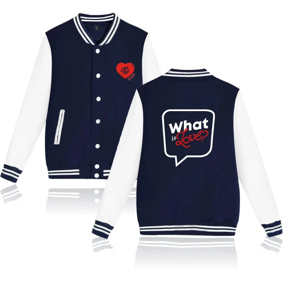 New twice what is love printed fashion sport sport baseball jacket men women hoodies casual sweatshirt long sleeve coats tops