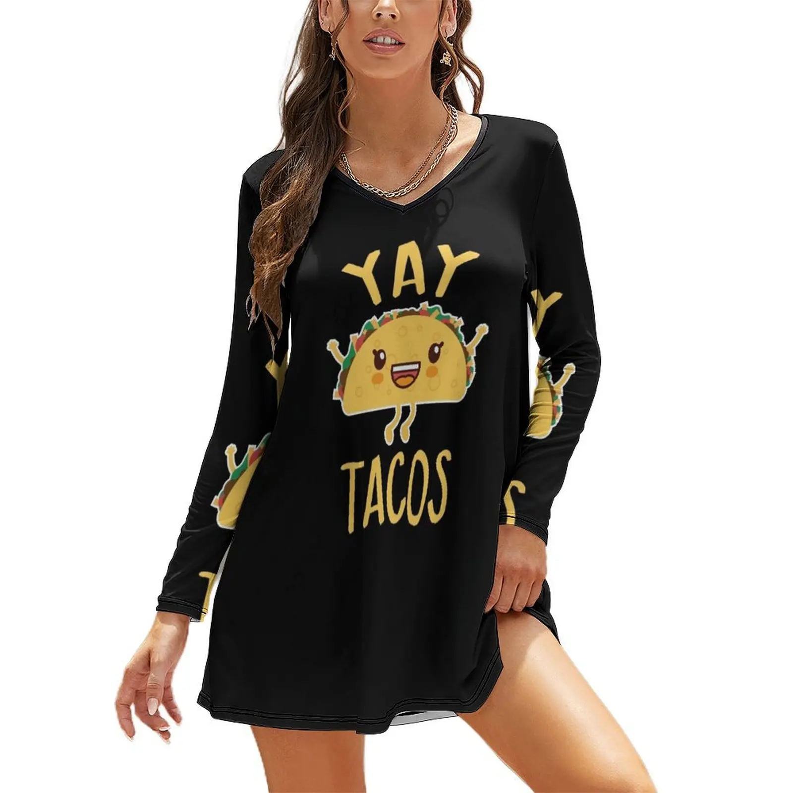 

Платье YAY Tacos женское с длинным рукавом, свободное милое смешное платье в Корейском стиле, летнее платье