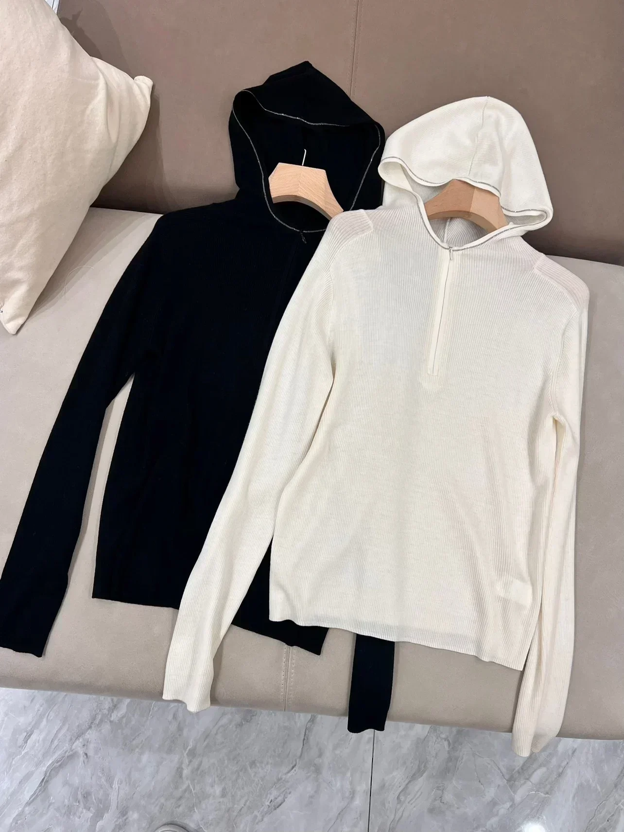 

Spring thin wool hooded sweater top for women