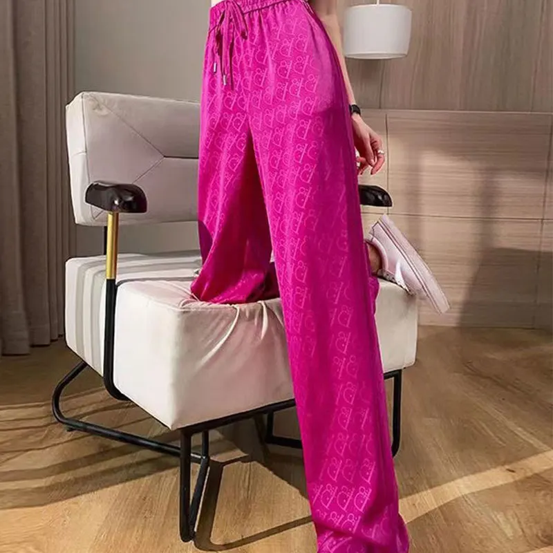 Elegant Fashion Harajuku Slim Fit Female Clothes Loose All Match Casual Pants Solid High Waist Thin Style Straight Leg Pants