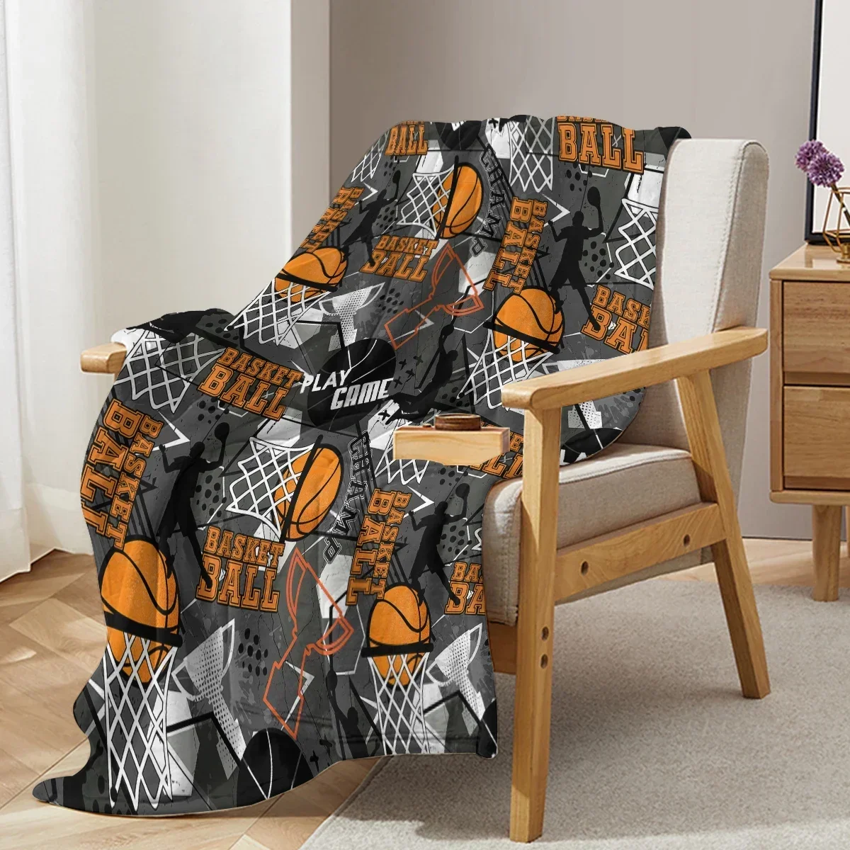 Sports Blanket Printed with basketballs and trophies Warm Cozy Soft Throw Blanket for All Season for Couch Sofa Bed 4