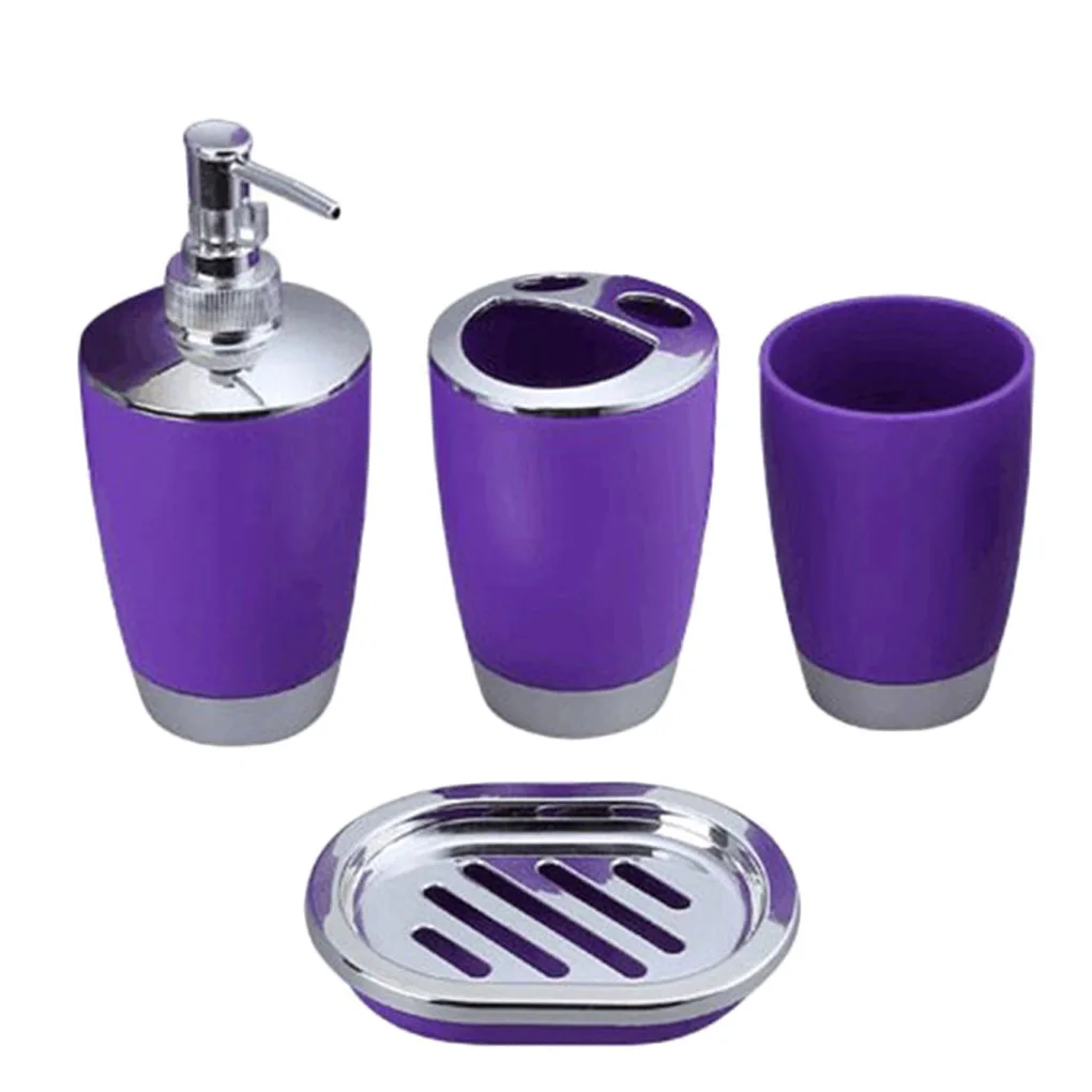 Bathroom Accessory Set PP Plastic Bathroom Suit Cup Toothbrush Holder Soap Dish Dispenser Kit 4pcs