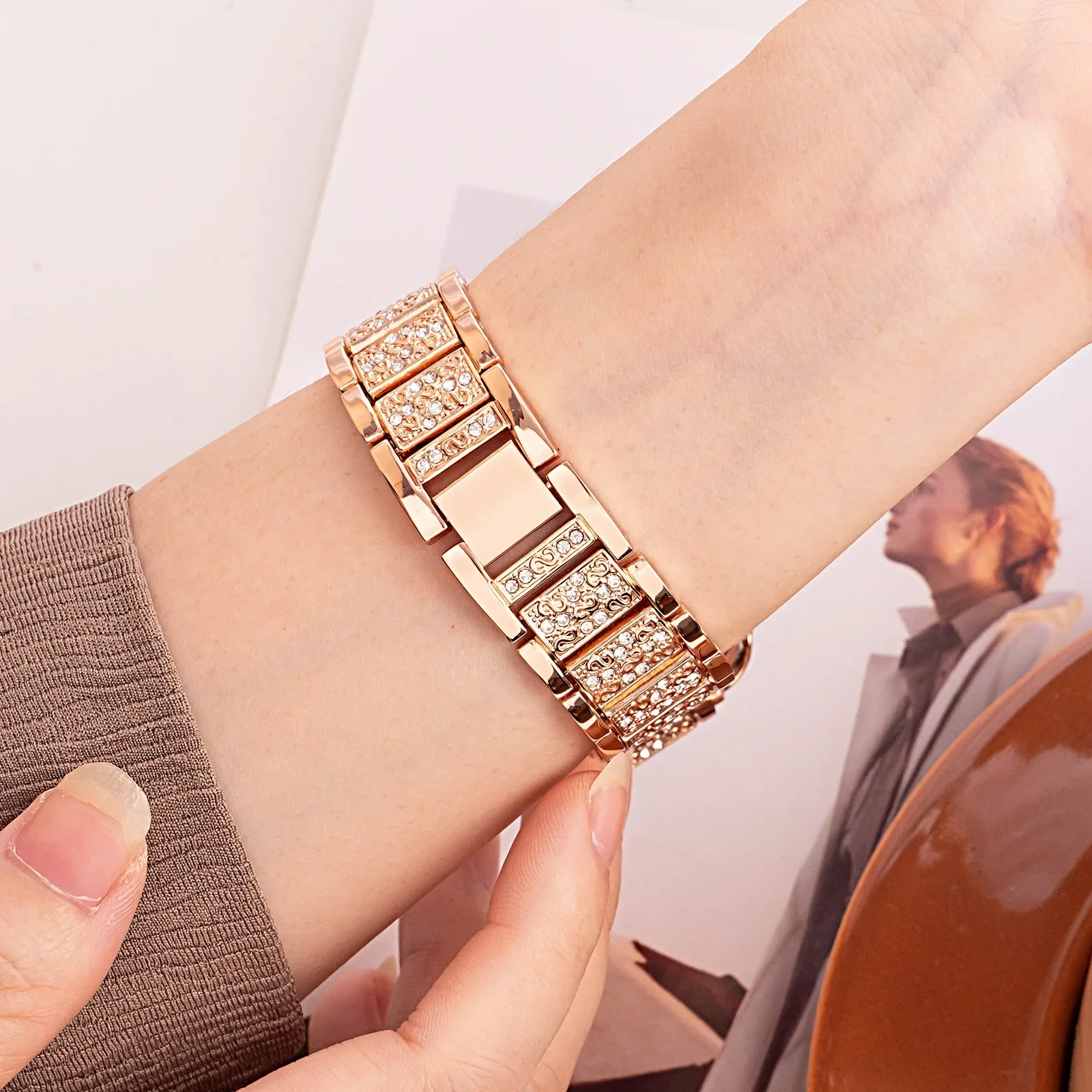 Elegant Stainless Steel Diamond Bracelet Strap