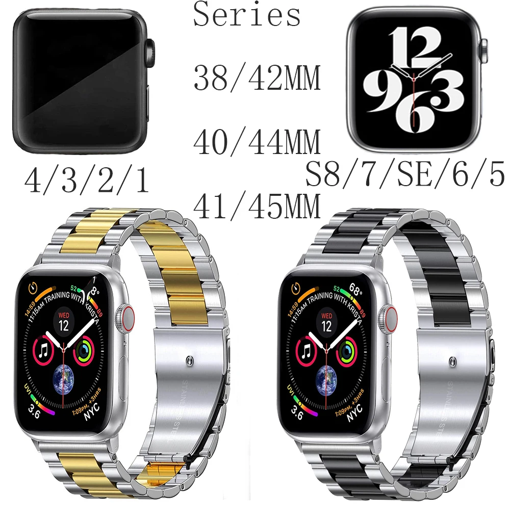 

Браслет из нержавеющей стали для Apple Watch 9/8/7/SE/6/5/4/3/2/1, металлический ремешок Ultra 49 мм 41/45/40/44 мм, браслет iWatch series 38/42 мм