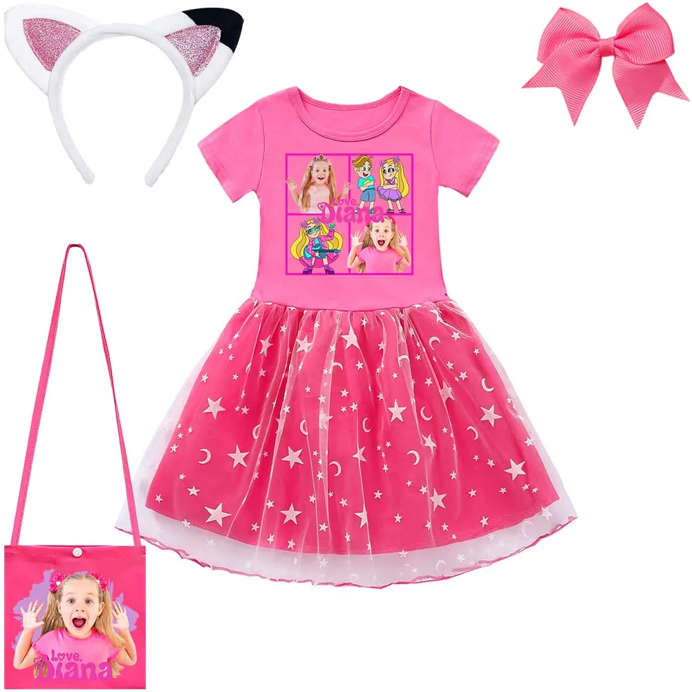 Diana and Roma Clothes Kids Princess Dress with Bag Hairbands Hairpins Cotton Mesh Dresses Children Halloween Wedding Vestidos girls dress,princess costume,kids clothes