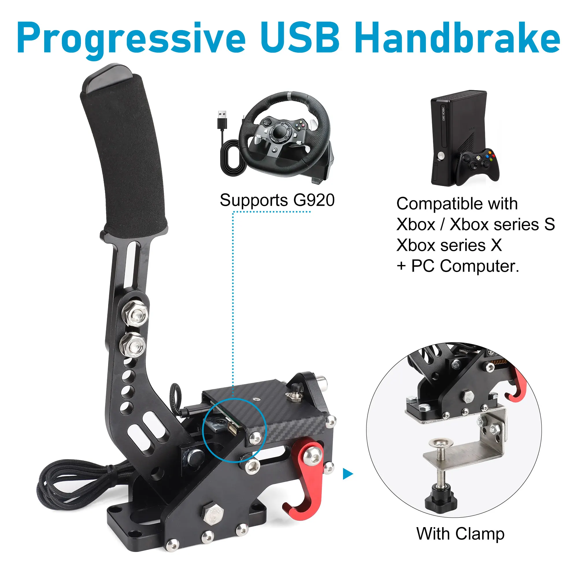 64 Bit Professional Gaming Peripherals With Clamp Handbrake Only for G920 For Xbox / Xbox series S / series X + PC