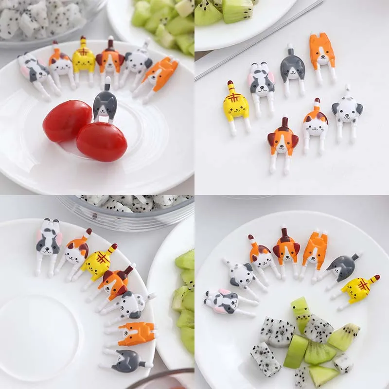 Cartoon Kitten Puppy Fruit Fork Mini Children Snack Cake Dessert Pick Toothpick Bento Sign