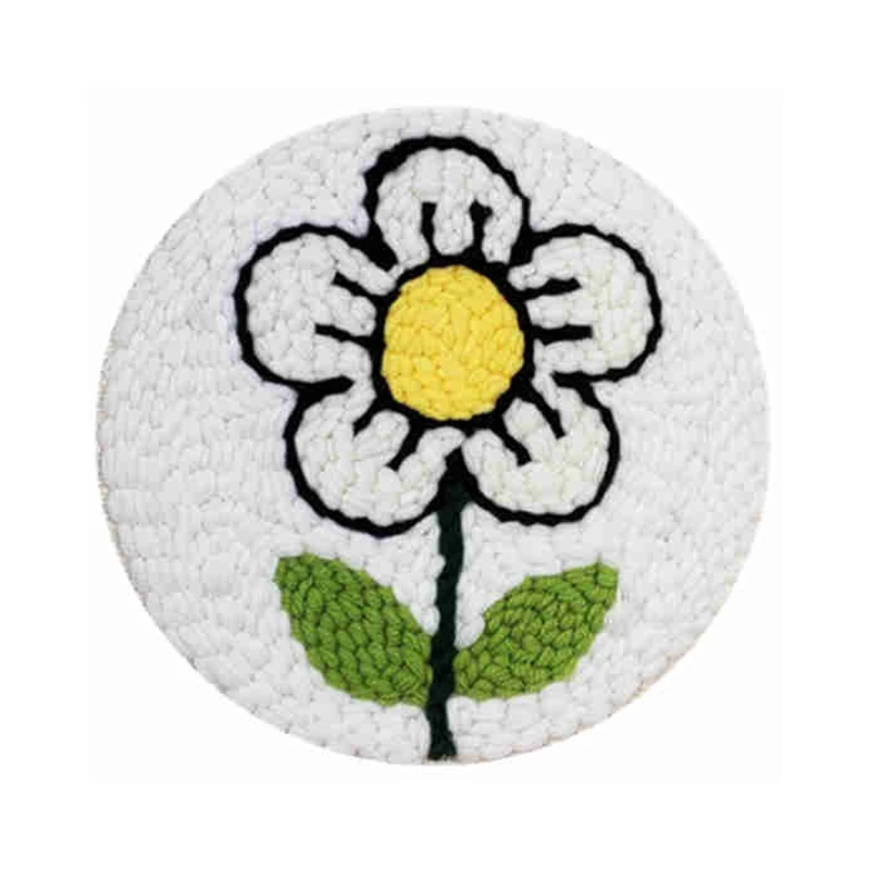 

Simple Flower Punch Needle Embroidery Kit Set for Beginners No Tool No Hoop DIY Craft Kits Soft Yarn Home Decor