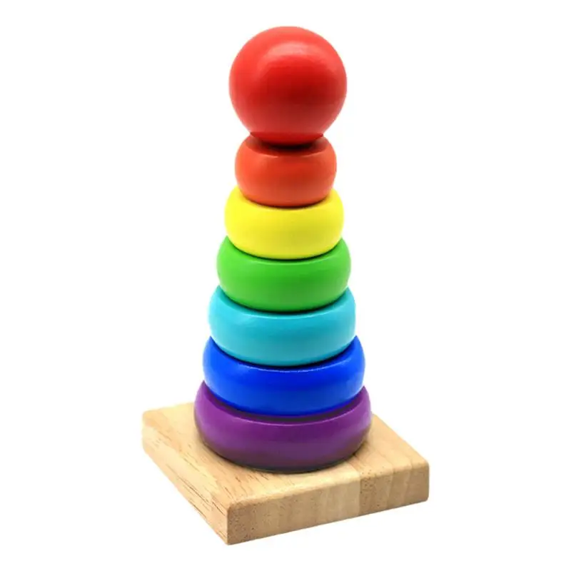 

Wooden Puzzle Kids Toys Rainbow Tower Pyramid Nesting Stacking Shape Games Montessori Early Education Toys For Children Gift