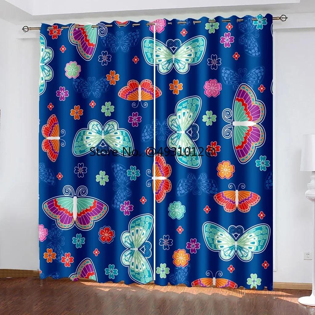 

2023 Butterfly Design 2 Pieces Drapes Window Blackout Blue Curtain for Living Room Bedroom Home Decor Kids Gifts