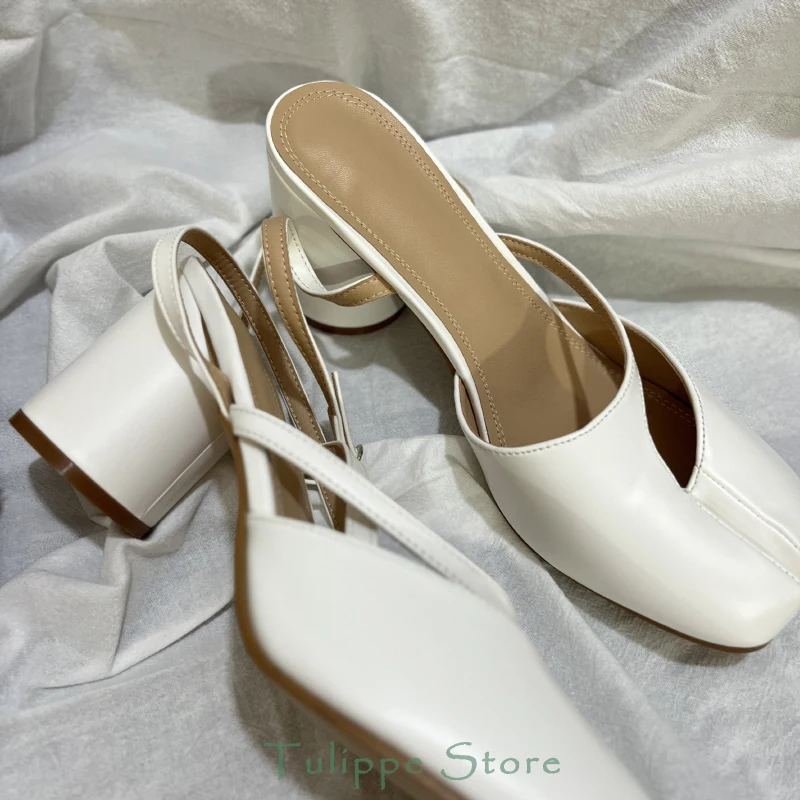 Crossed Ankle Belt Buckle Split toe Sandals - Detail View