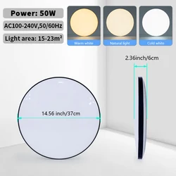 Modern LED Ceiling Lamp with Remote Control - Dimmable Lighting (37cm 50W Black)