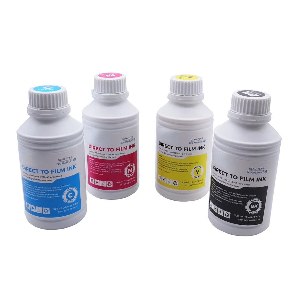 US Stock 4 Colors (C M Y K) DTF Ink 500ml Bottle Direct to Transfer Film Ink for Epson Printheads Water-based DTF Inks for Bulk