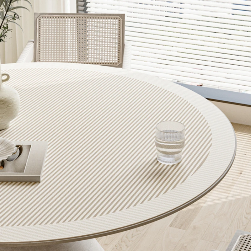 PVC Round Tablecloth Waterproof Oil-proof Table Mat White Coffee Desk Mats Striped Minimalist Style Home Decoration Tablecloths 5