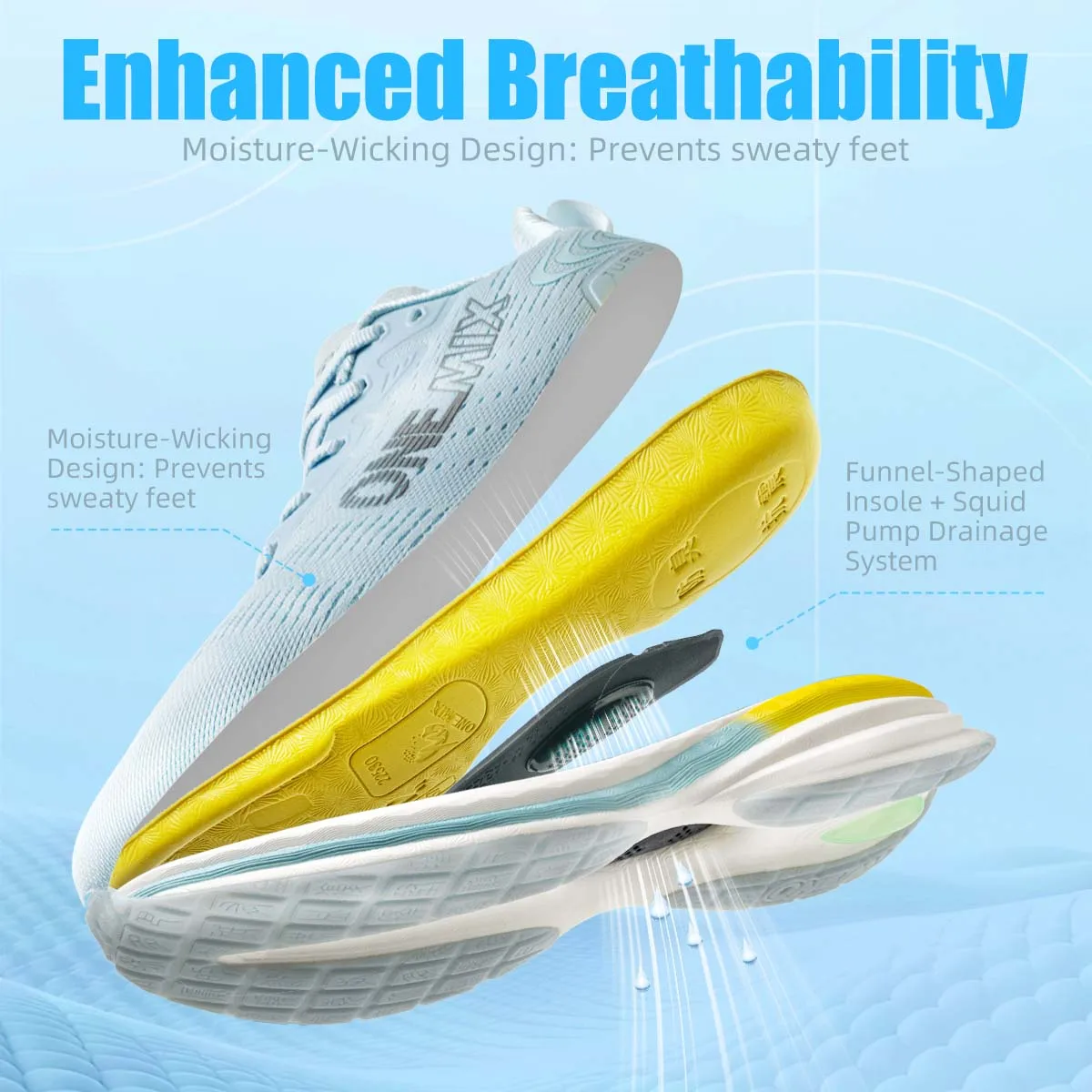 ONEMIX 통기성 조깅화 러닝화 에어 쿠션 운동화 커플 트레이너 스포츠 아웃도어 여성 워킹 스니커즈