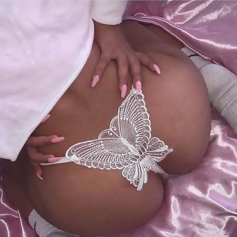 Women Panties Lace Hollow Out G-String Thongs Butterfly Shaped Open Crotch Female Underwear