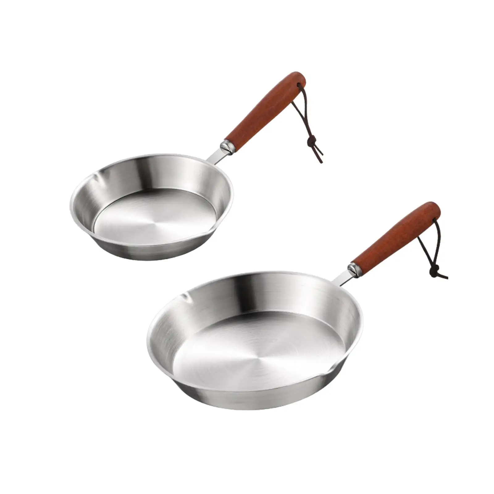 Kitchen Stainless Steel Fry Pan Cooking Eggs Sandwich Kitchen Cookware Wood Handle Butter Warmer Steak Grilling Pan for Home Rvs