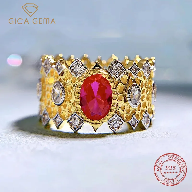 

Gica Gema Retro 5*7mm Ruby Rings For Women 925 Sterling Silver Gemstone Wedding Band Party Fine Jewelry Birthday Gift Statement