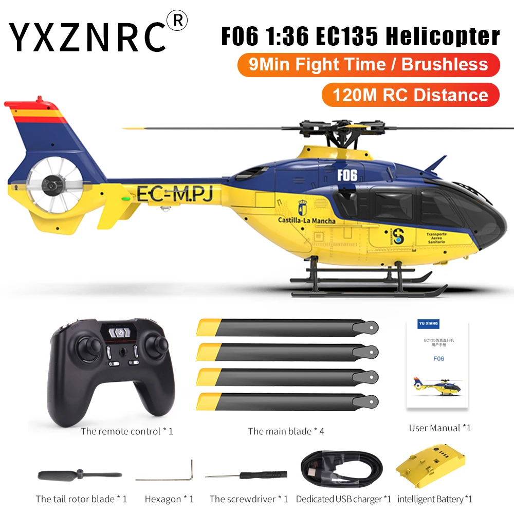 YXZNRC RC 헬리콥터 F06 EC135 2.4G 6CH 6 축 자이로 RTF 다이렉트 드라이브 1:36 드론