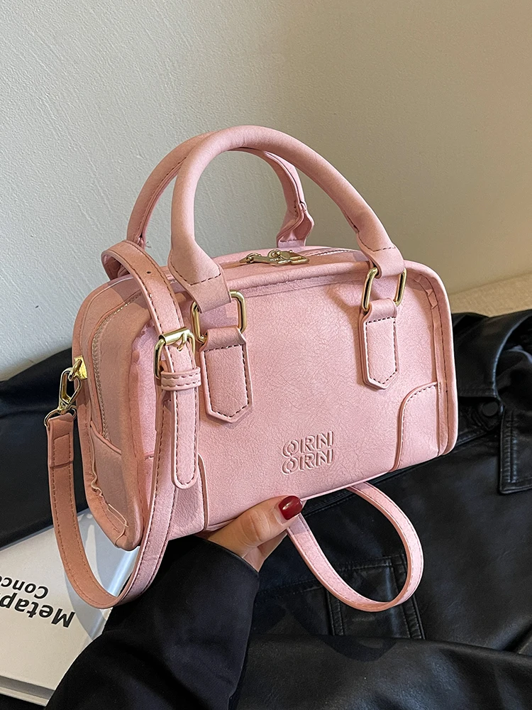 

2024 Trendy Small Pillow Bag for Women Solid Color Versatile Short Handle Handbags Spring New Zipper Crossbody Bags