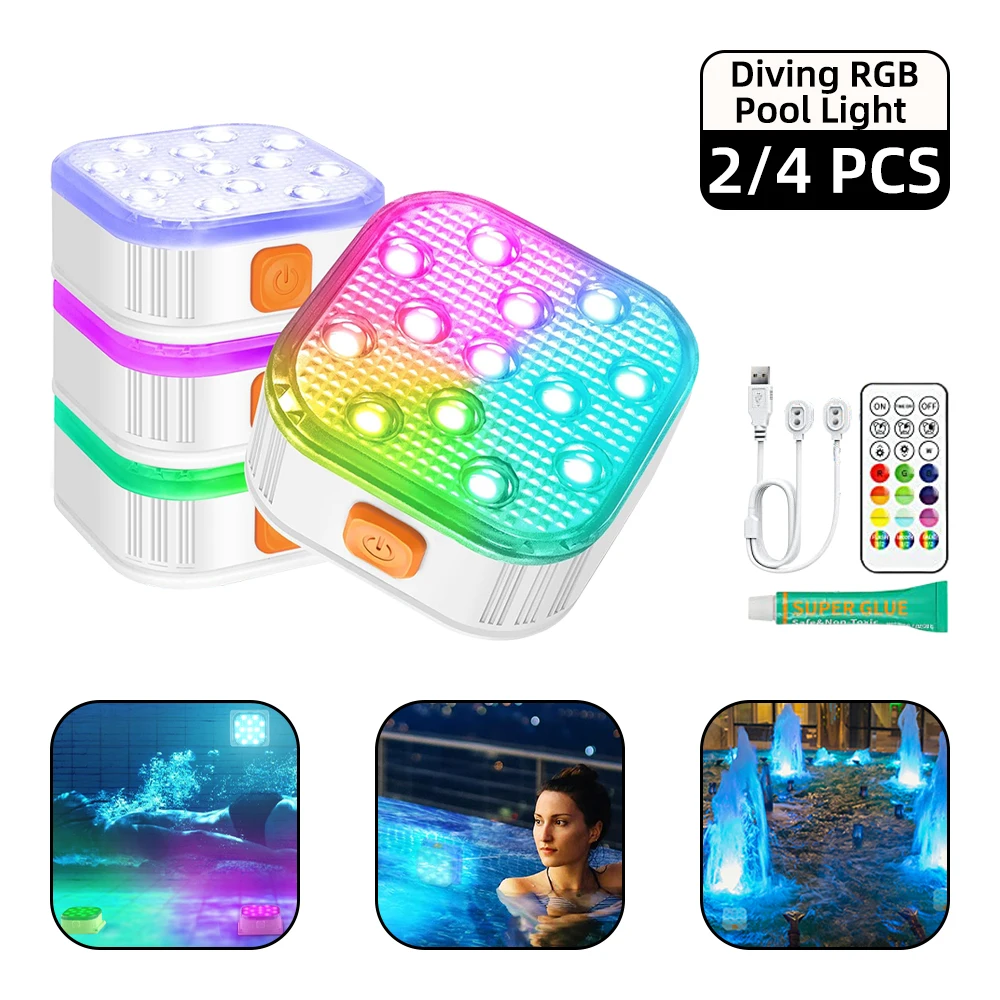 Underwater-Lights-LED-Submersible-Pool-Lights-Rechargeable-200FT-Remote ...