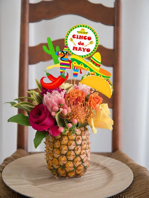 Set 9 Centrotavola Fiesta Messicana - Decorazioni Per Feste Con Motivi Cactus, Taco E Sombrero