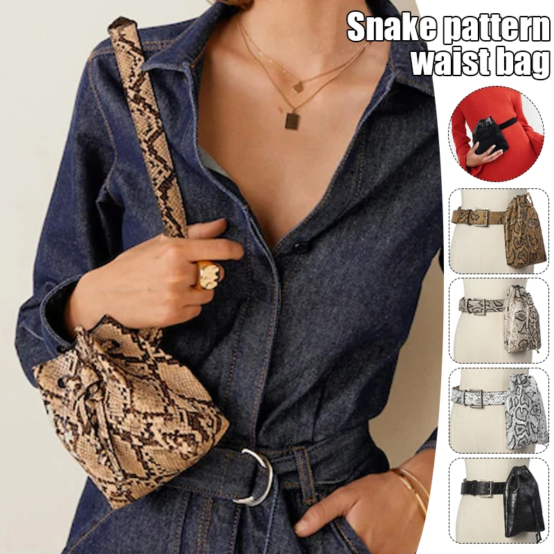 

Medieval Snake Pattern Waist Bag With Belt Women's Serpentine Retro PU Leather Coin Purse Shoulder Belt Diagonal Cross Bags