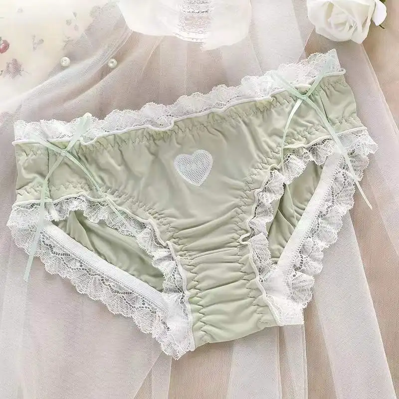 Cute Lolita mutandine di pizzo donna Kawaii Love Heart Lingerie intimo ragazze blu rosa viola Ruffles slip Sexy perizoma Panty