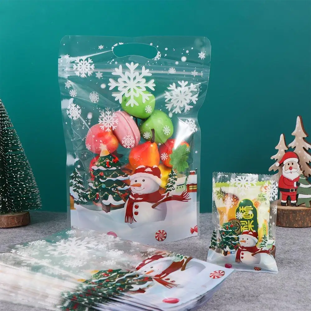 Christmas Transparent Plastic Cookie Bags Thickened Snowman Snowflake Pattern Baking Candy Packaging Bags Christmas Gifts