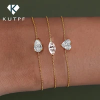 Bracelet solitaire en diamant Moissanite pour femmes, coupe poire/Marquise/coeur, plaqué argent S925, chaîne de poignet en or 18 carats avec certificat 1