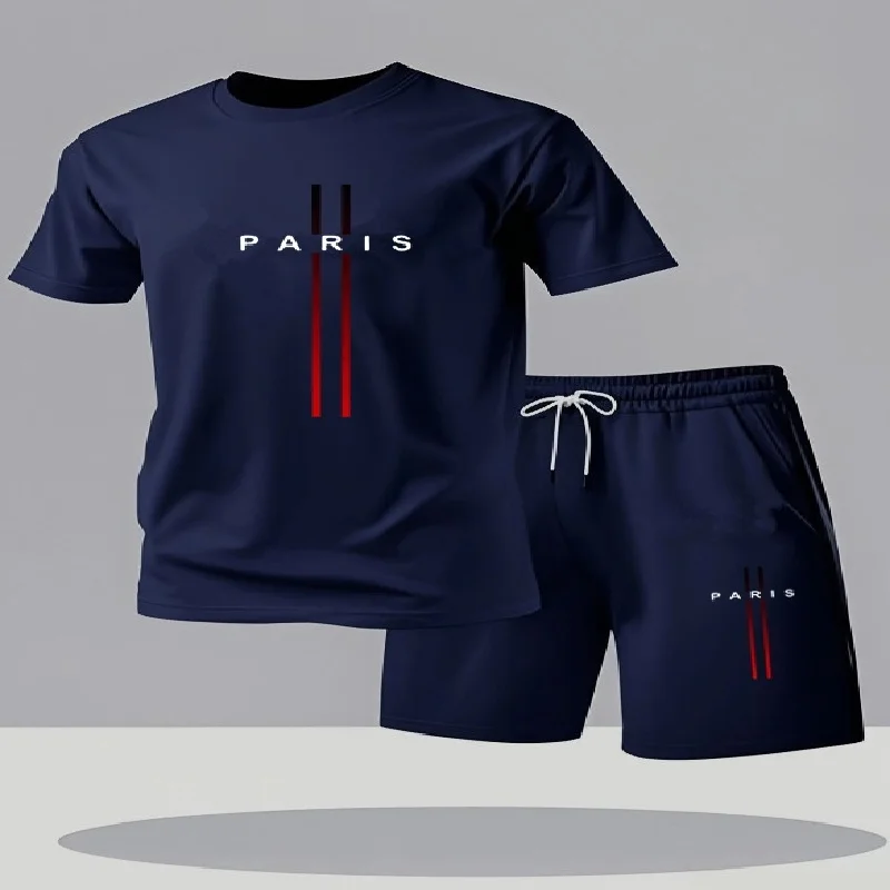 New Summer Men's Casual T-Shirt and Shorts Two-Piece Set Relaxed Fit Men's Short-Sleeve Breathable Athletic Set Two-Piece Set