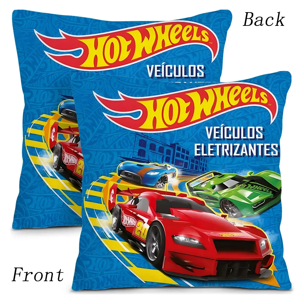 Cartoon Racing Hot Wheelss Pillow Covers Cartoon Sofa Decorative Home Double-sided Printing Short Plush Cute Cushion Cover