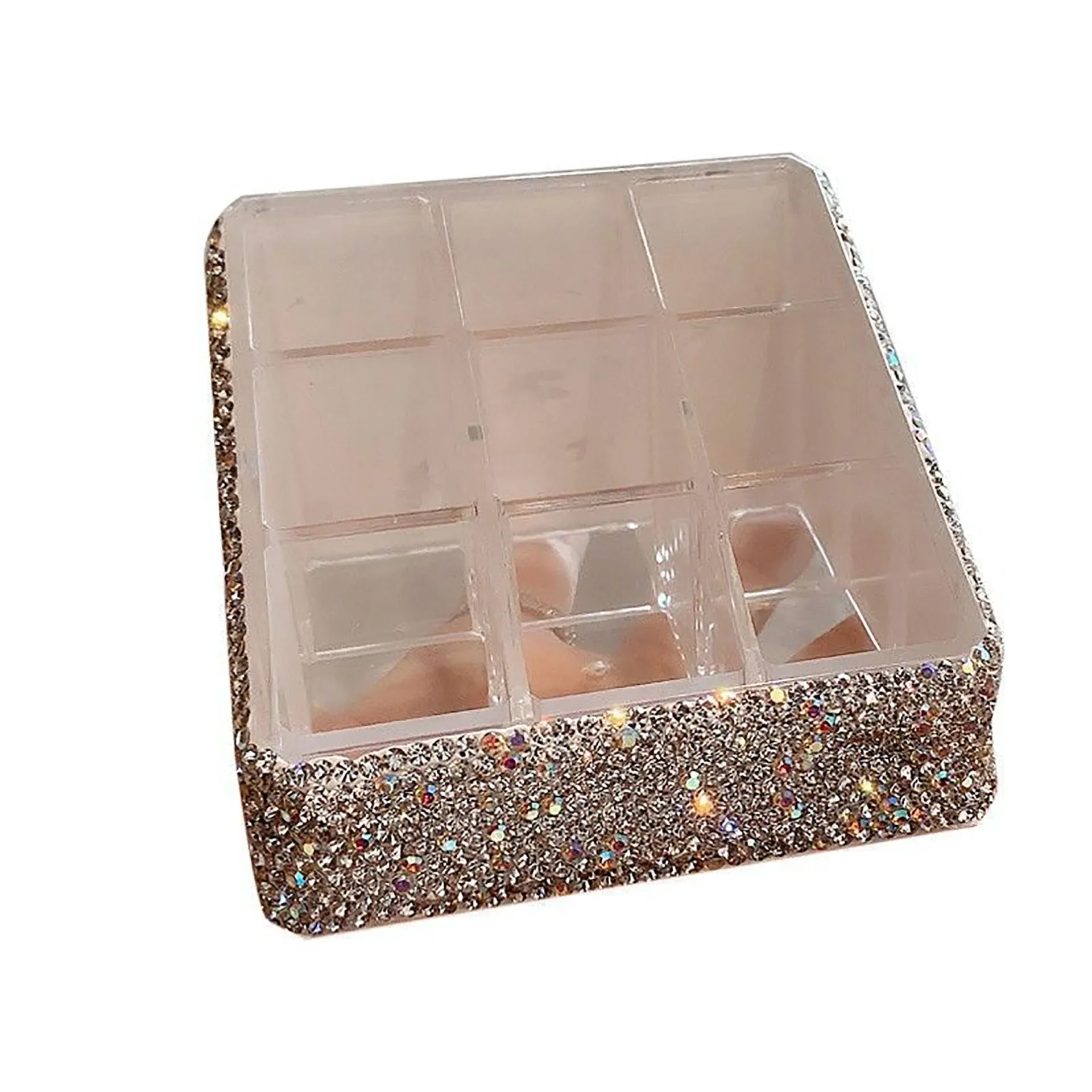 Rhinestone Lipstick Storage Box Acrylic Cosmetics Storage Rack Transparent Multi Grid Lipstick Box Lip Gloss Makeup Organizers 6
