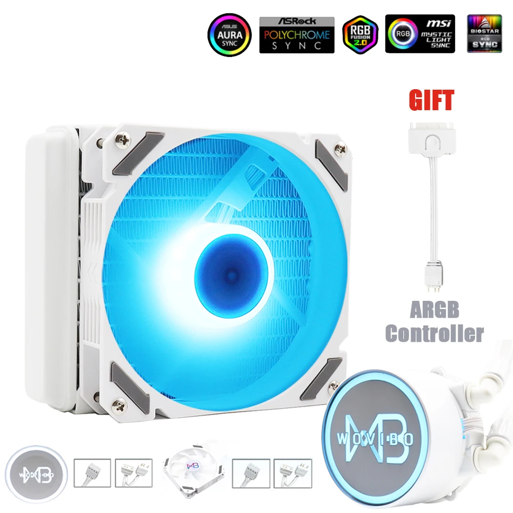 Wovibo-ventilador de Água Cpu Refrigerador de Líquido Radiador Pwm Rgb 4pin para Intel 115x1200 1700 2011 X79 X99 Am3 Am4 120 mm - Imagem 3