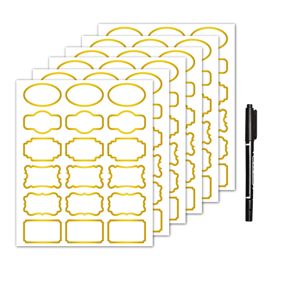 6Sheets Chalkboard Labels Gold Siliver Black Waterproof Removable Labebls Sticker for Mason Jars Parties Decor DIY Home Kitchen