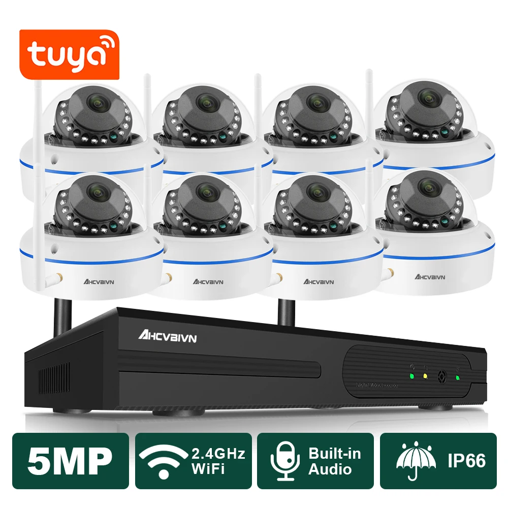 

AHCVBIVN Tuya Video Surveillance Cameras System With Wireless Wifi NVR 5MP Audio Smart Home Outdoor CCTV Security Camera Set
