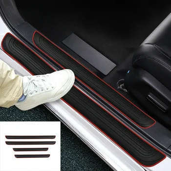 4pcs Rubber Car Door Sill Scuff Covers Black Door Panel Guards Protector Trim Anti-scratch Exterior Parts Car Decor Accessories 1