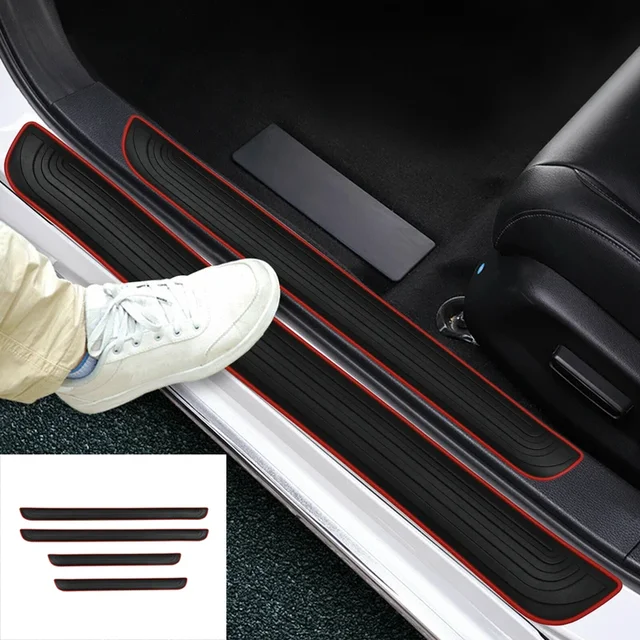 4pcs Rubber Car Door Sill Scuff Covers Black Door Panel Guards Protector Trim Anti-scratch Exterior Parts Car Decor Accessories 1