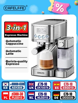 Cafelffe 3 in1 macchina da caffè automatica caffetteria Cappuccino Latte Espresso maker completamente automatico montalatte acciai inossidabili sistema di pompa potente da 20 bar 1