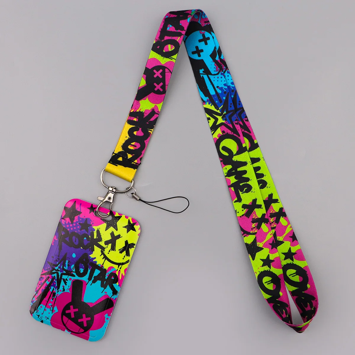 Lustiges Rock-Graffiti Schlüsselband Halsband Schlüsselanhänger Cartoon-Kartenhalter Ausweishalter Handy-Umhängeband Schlüsselring Zubehör Geschenke