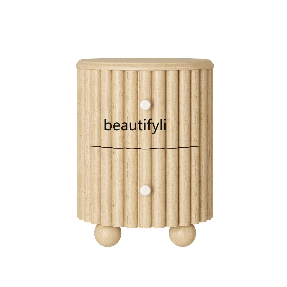 

American Solid Wood Bedside Cabinet Retro round Stool Modern Minimalist Wood Color Bedside Cabinet