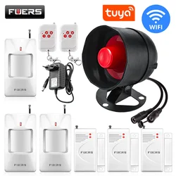 Smart Home Security Alarm System with Wireless Siren and Detector - UK Plug (Tuya WIFI Kit 4)