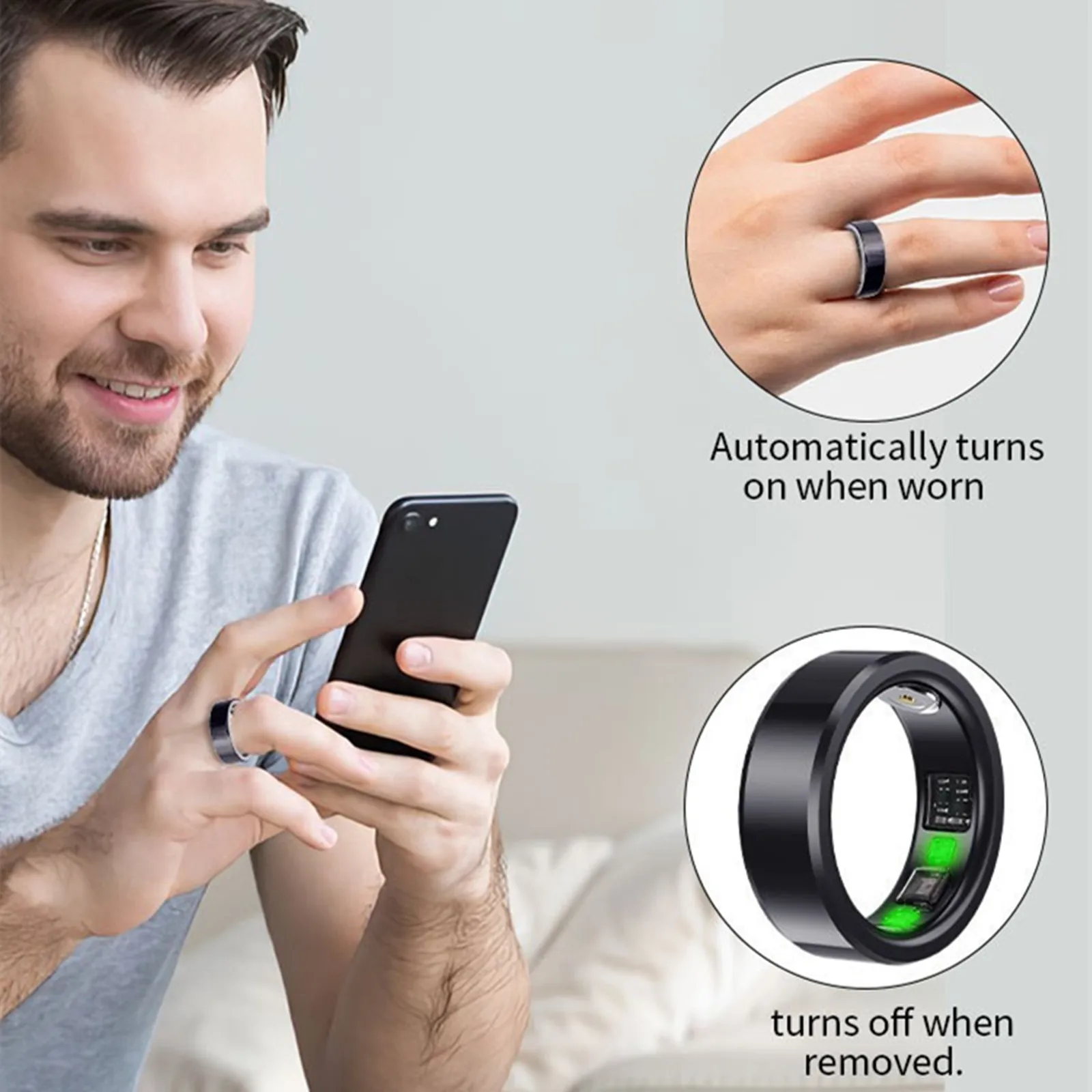 Metal Waterproof Smart ring Sport Tracker Health Care Monitoring Bluetooth Ring Bracelet Calorie Sleep Fitness Intelligent Rings