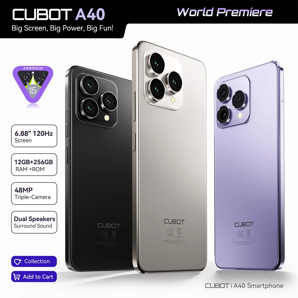 Cubot Smartphone Android 15 A40, 12GB RAM+256GB ROM,
